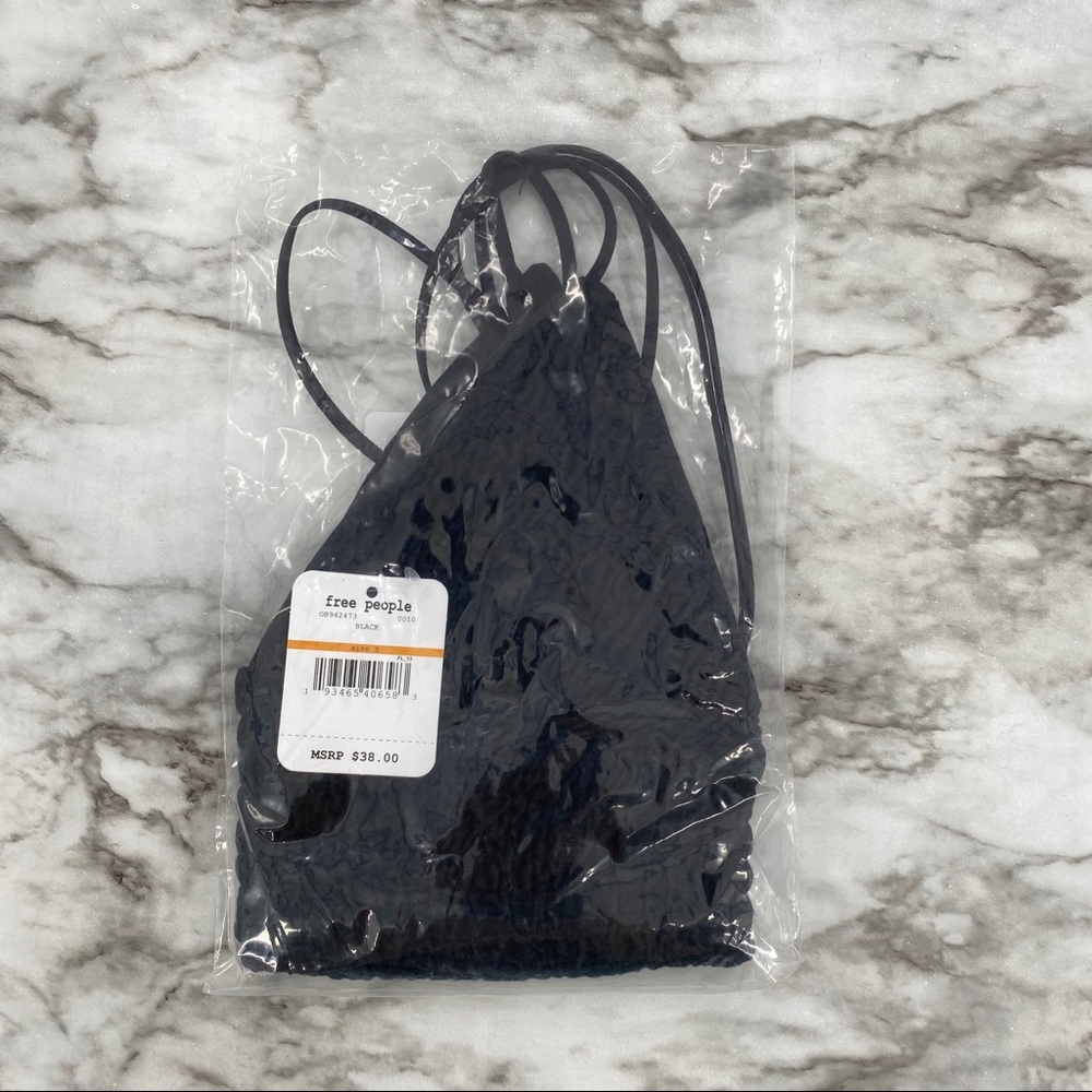 18 M Free People NWT Emmy Bralette Multi Strap Shirred V Neck Black XSmall Small - Picture 3 of 4
